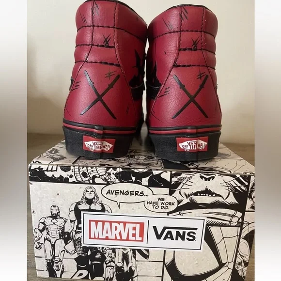 Vans Sk8-Hi (Marvel) DeadPool/Red/Black Sneakers, Men’s Size 7